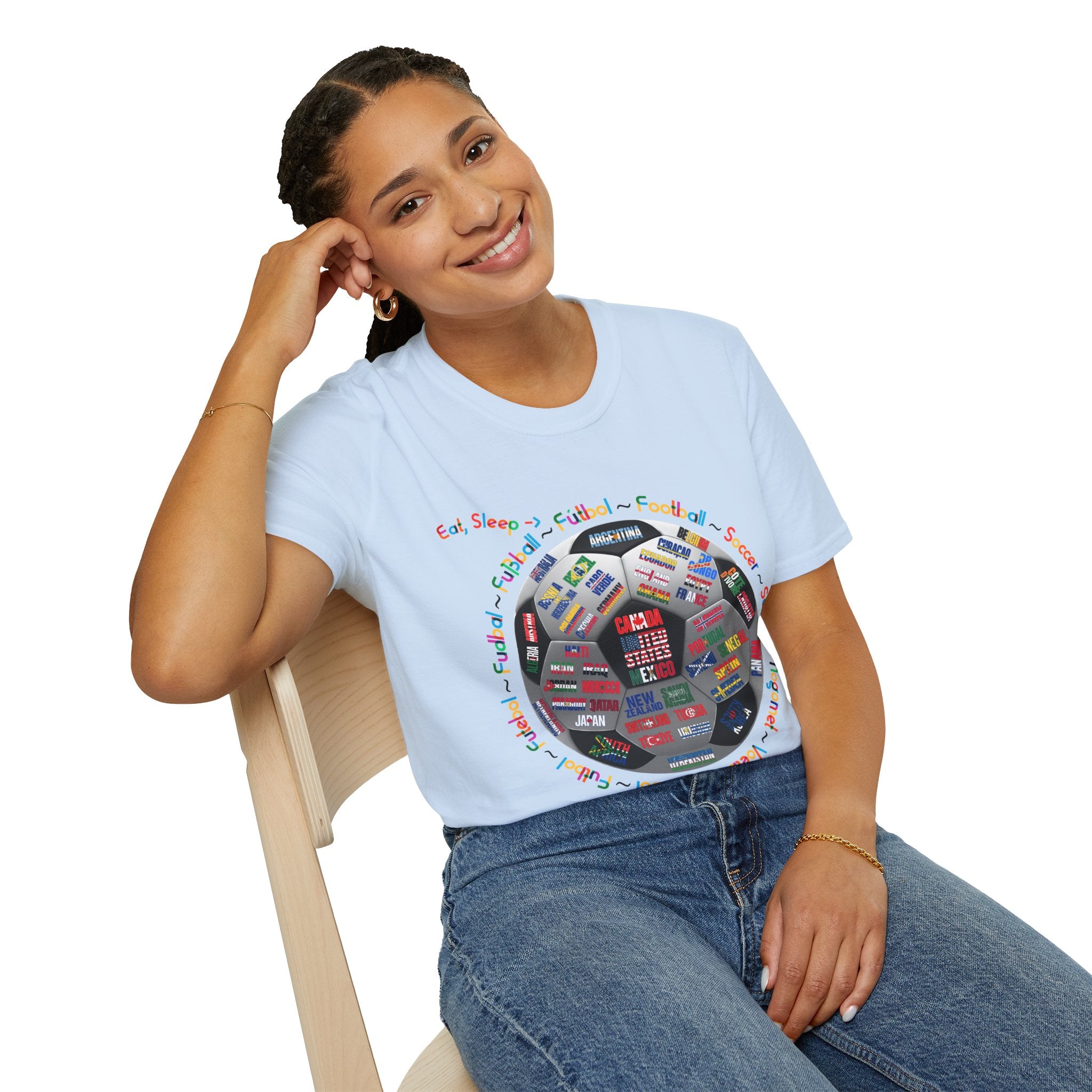Eat, Sleep, Soccer in Different Languages | Colorful Text | Lightweight