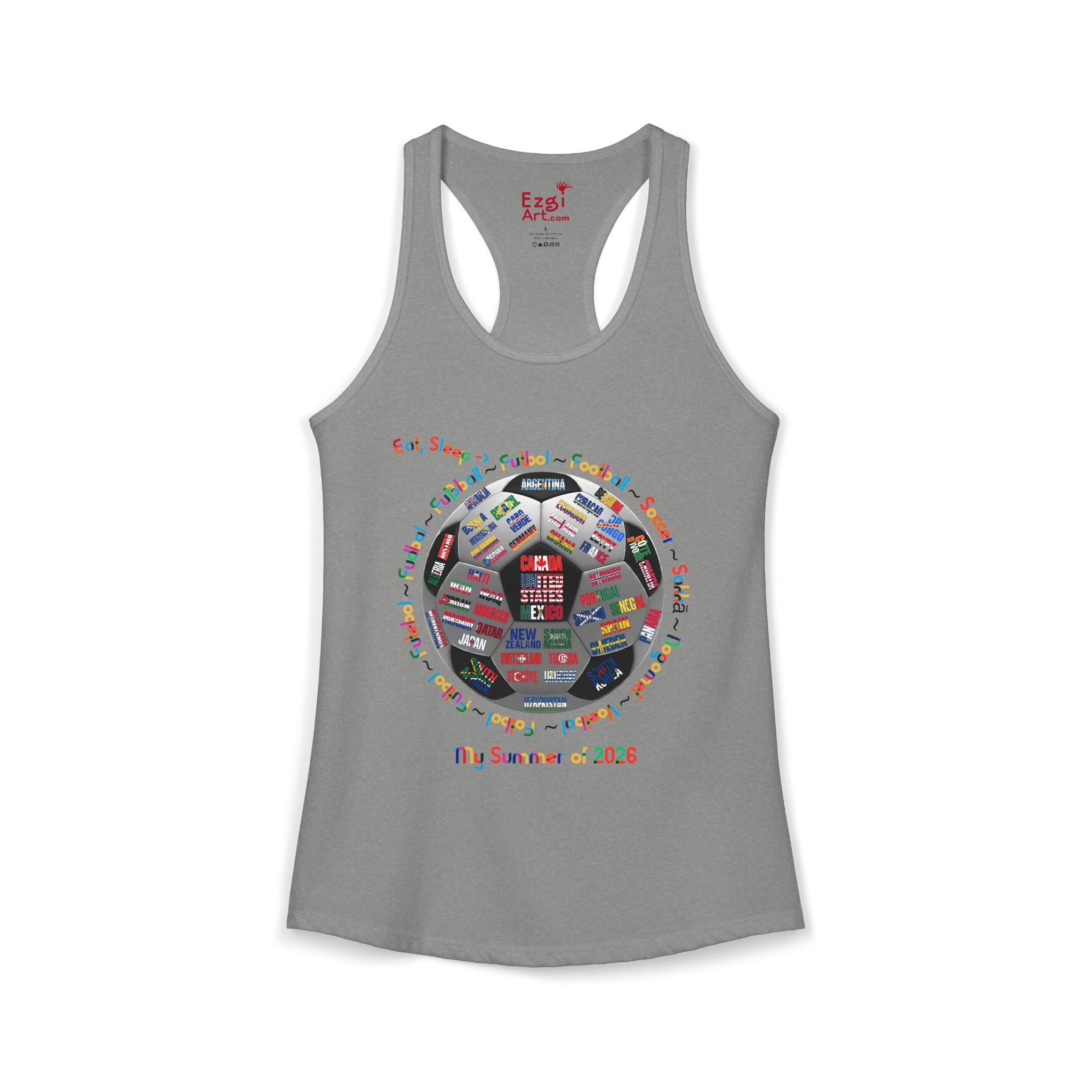 Eat, Sleep, Soccer in Different Languages | Women's Racerback Tank
