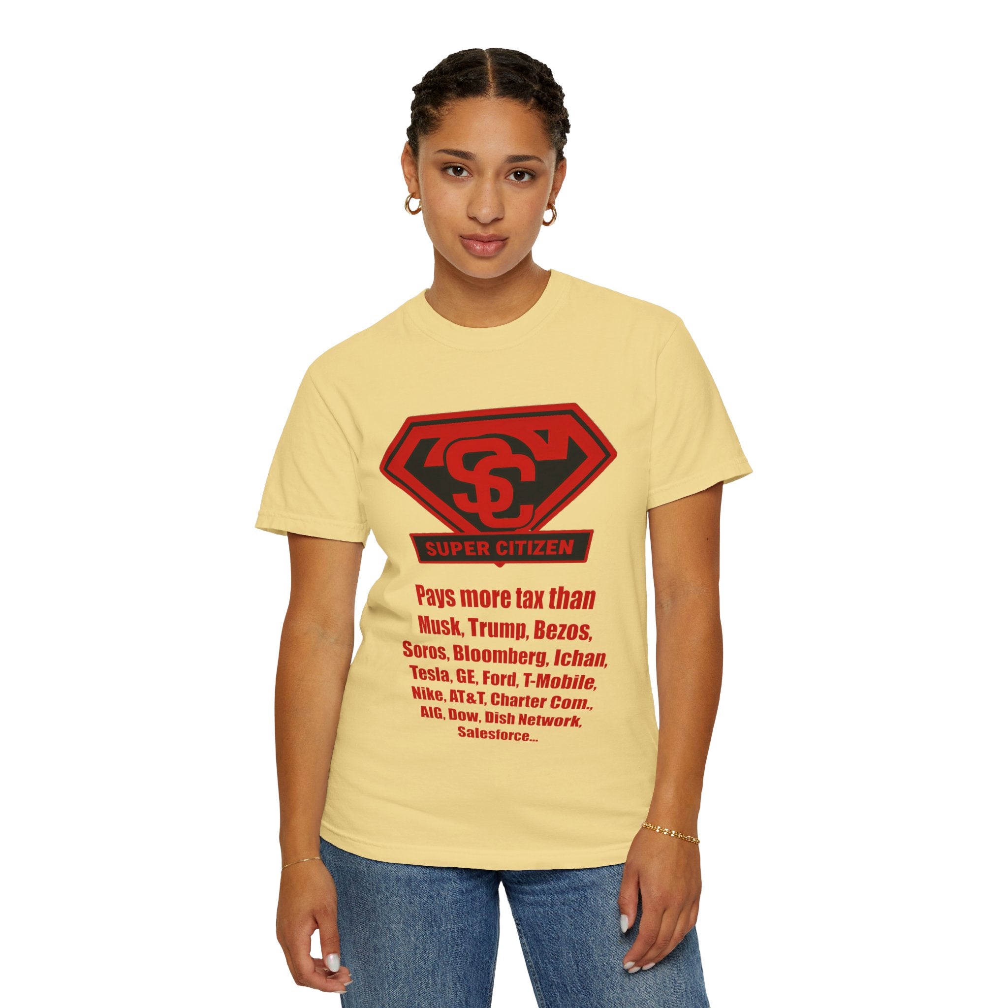 Super Citizen - Printed both sides — "Tax, Tax, Tax" Protest Tee (Special Edition) - A protest tee for everyday people. Regular citizens pay so many and more taxes than wealthy ones. Wear it to show...