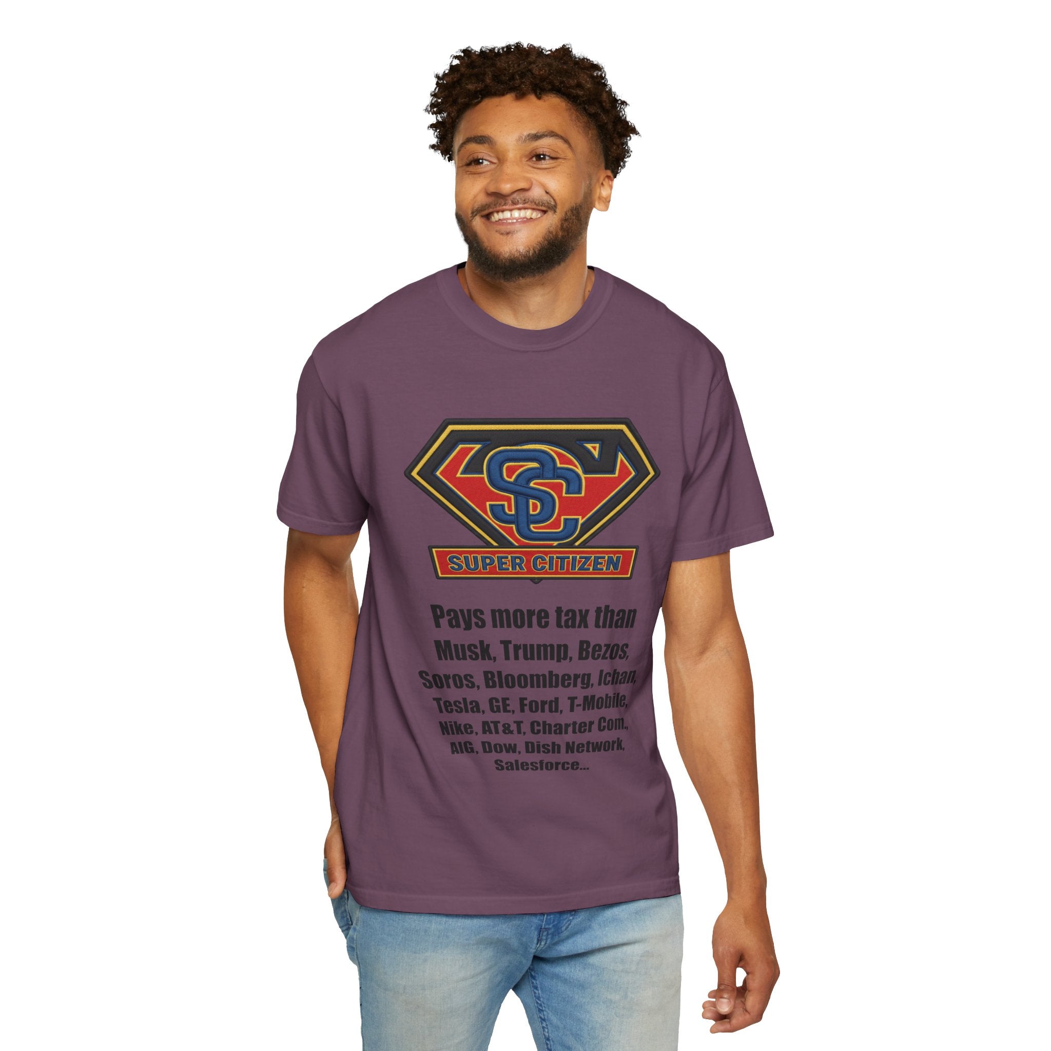 Super Citizen - Printed both sides — "Tax, Tax, Tax" Protest Tee (Black Text) - A protest tee for everyday people. Regular citizens pay so many and more taxes than wealthy ones. Wear it to show your...