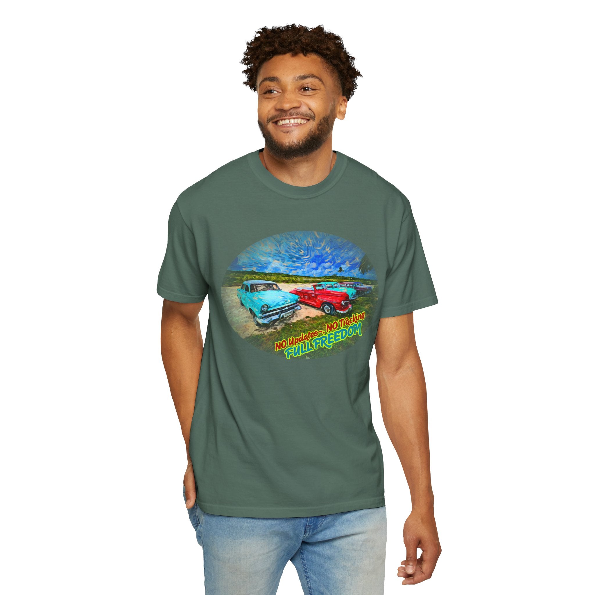 Classic Cars T-Shirt — 'No Updates, No Tracking, FULL FREEDOM' Tee