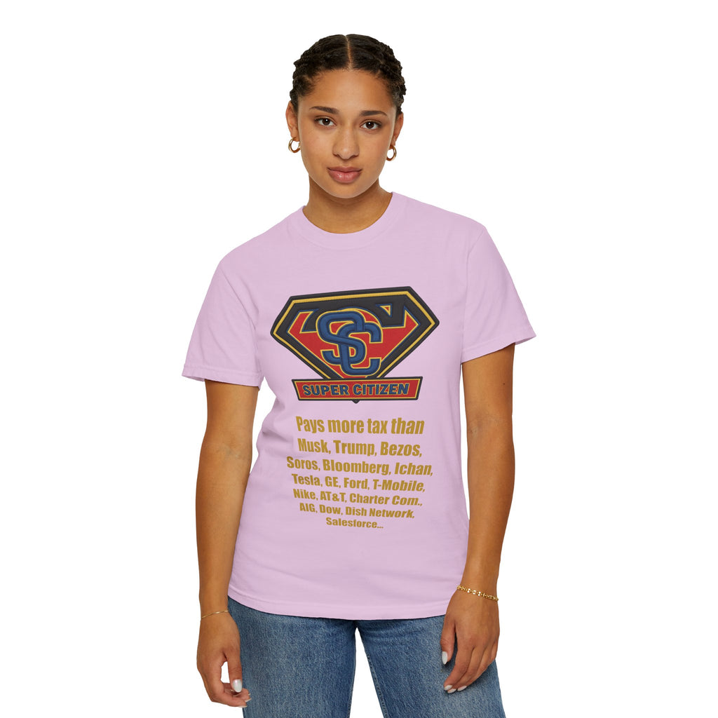 Super Citizen - Printed both sides — "Tax, Tax, Tax" Protest Tee (Yellow Text) - A protest tee for everyday people. Regular citizens pay so many and more taxes than wealthy ones. Wear it to show your...