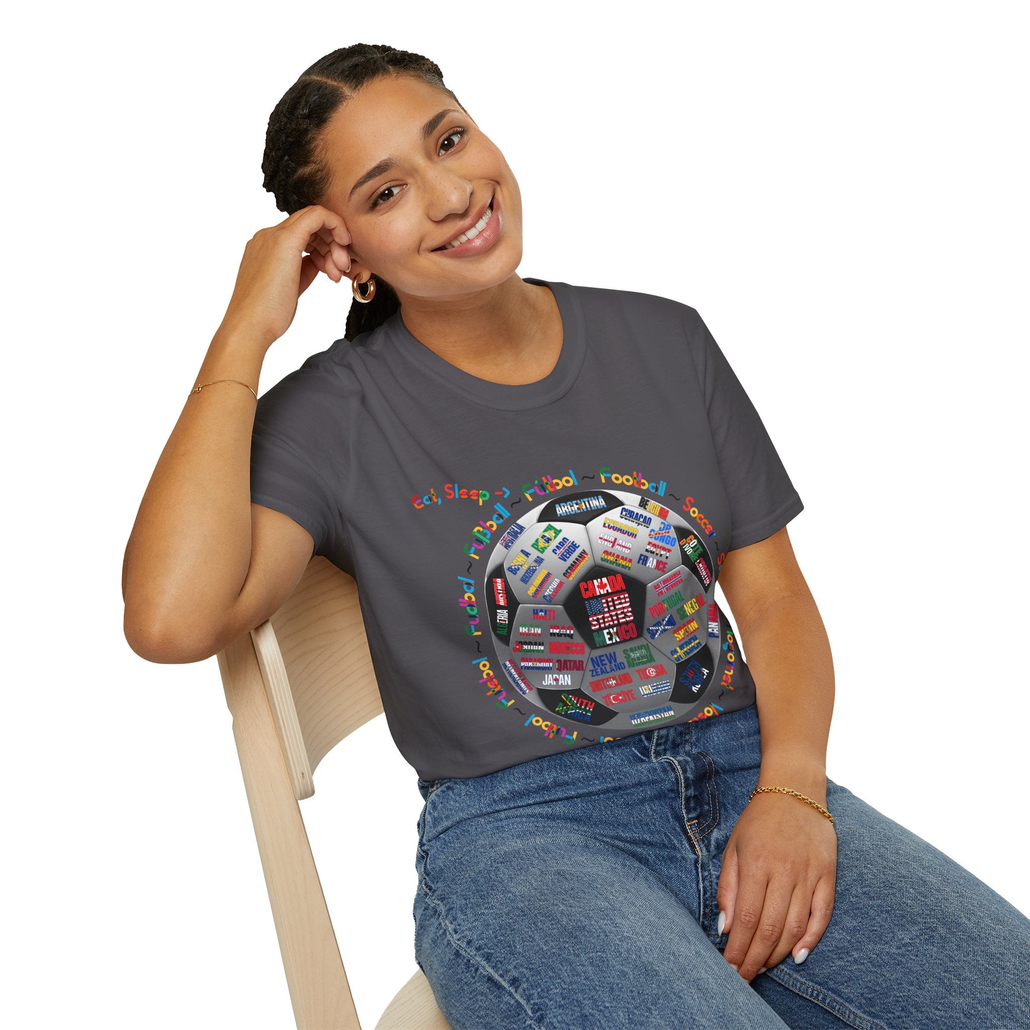 Eat, Sleep, Soccer in Different Languages | Colorful Text | Lightweight