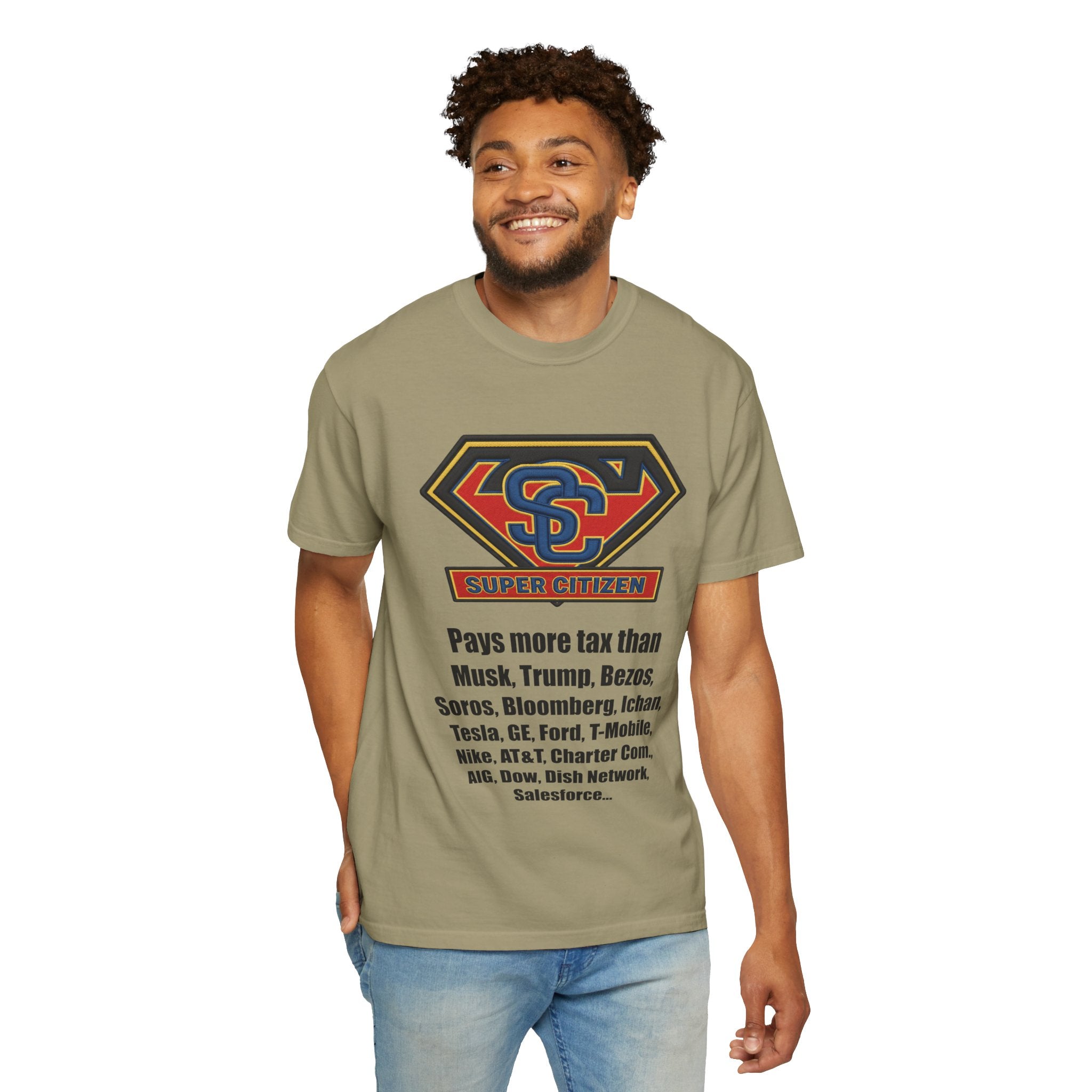 Super Citizen - Printed both sides — "Tax, Tax, Tax" Protest Tee (Black Text) - A protest tee for everyday people. Regular citizens pay so many and more taxes than wealthy ones. Wear it to show your...