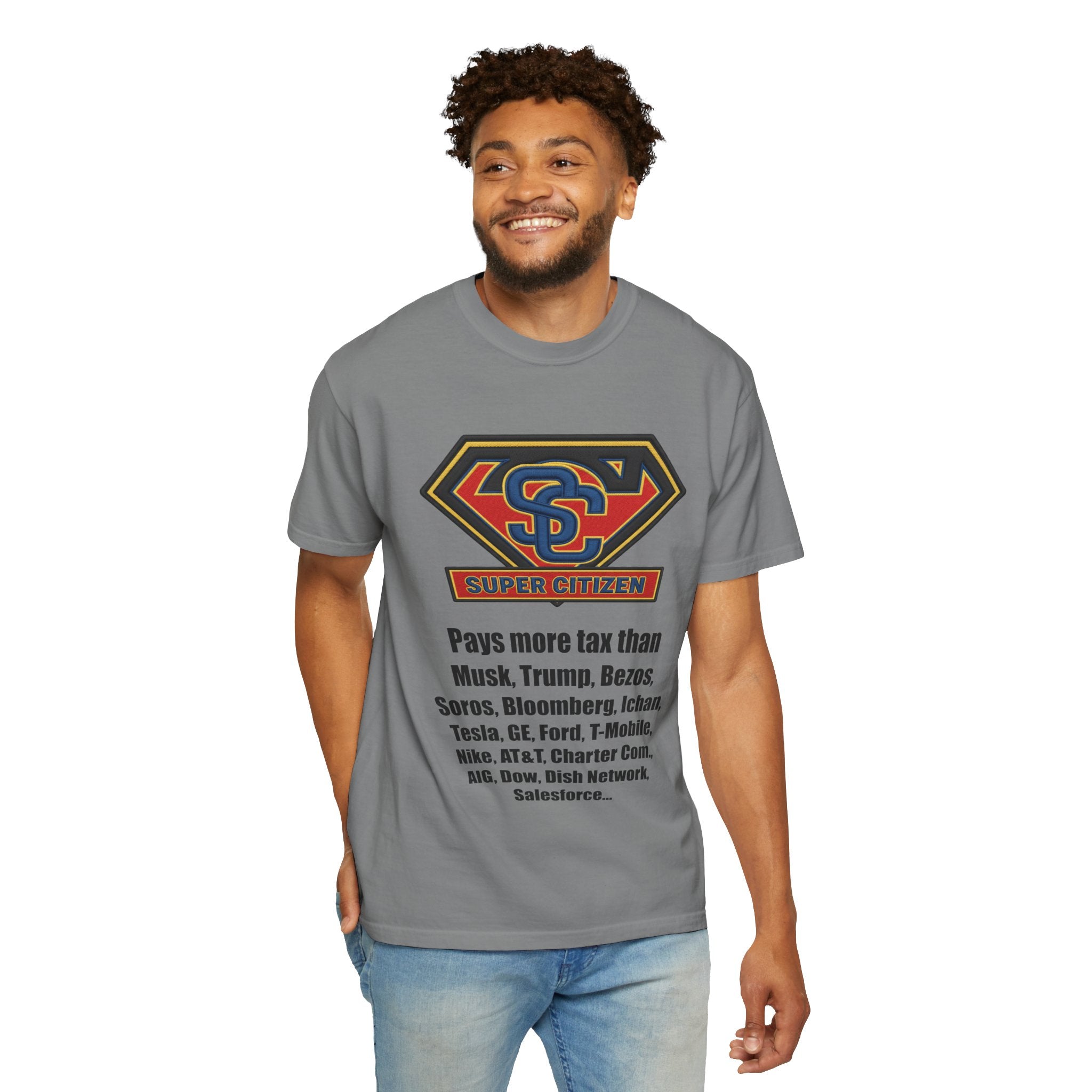 Super Citizen - Printed both sides — "Tax, Tax, Tax" Protest Tee (Black Text) - A protest tee for everyday people. Regular citizens pay so many and more taxes than wealthy ones. Wear it to show your...