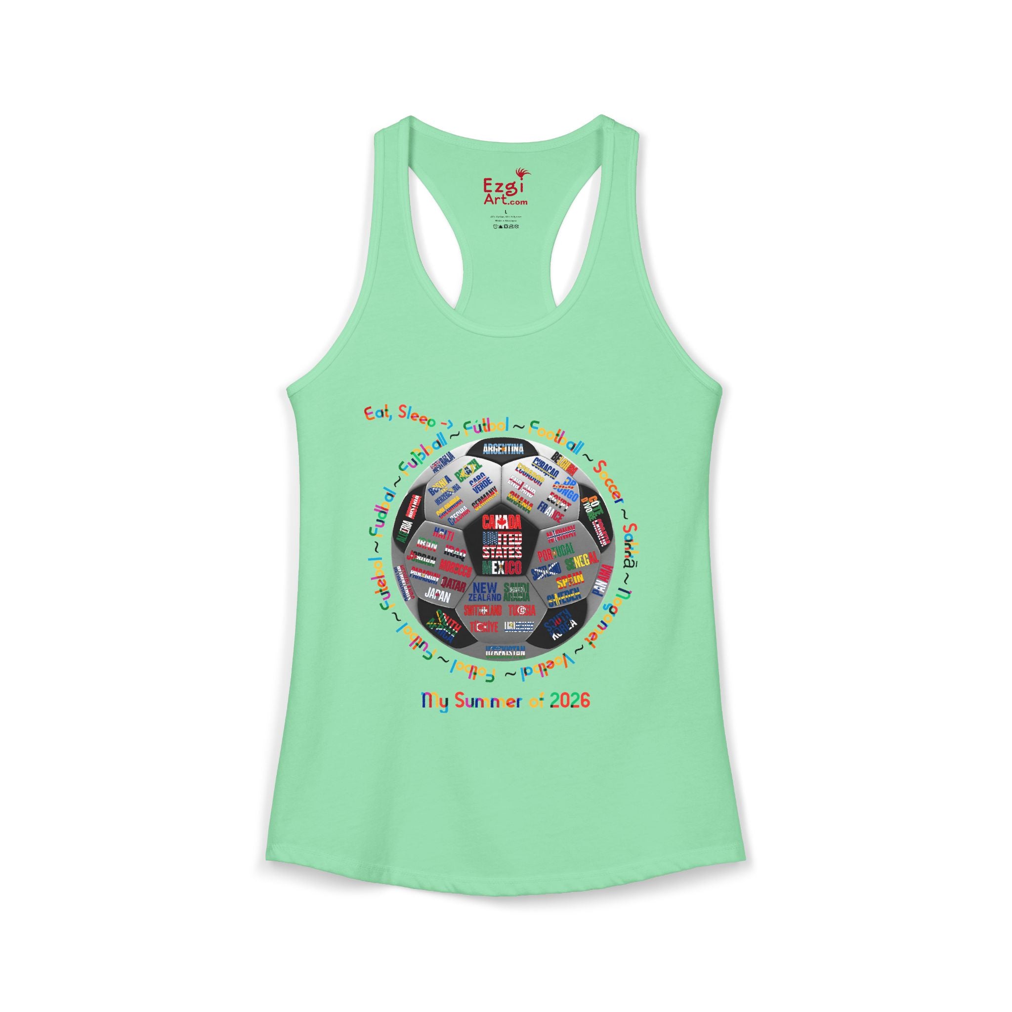 Eat, Sleep, Soccer in Different Languages | Women's Racerback Tank