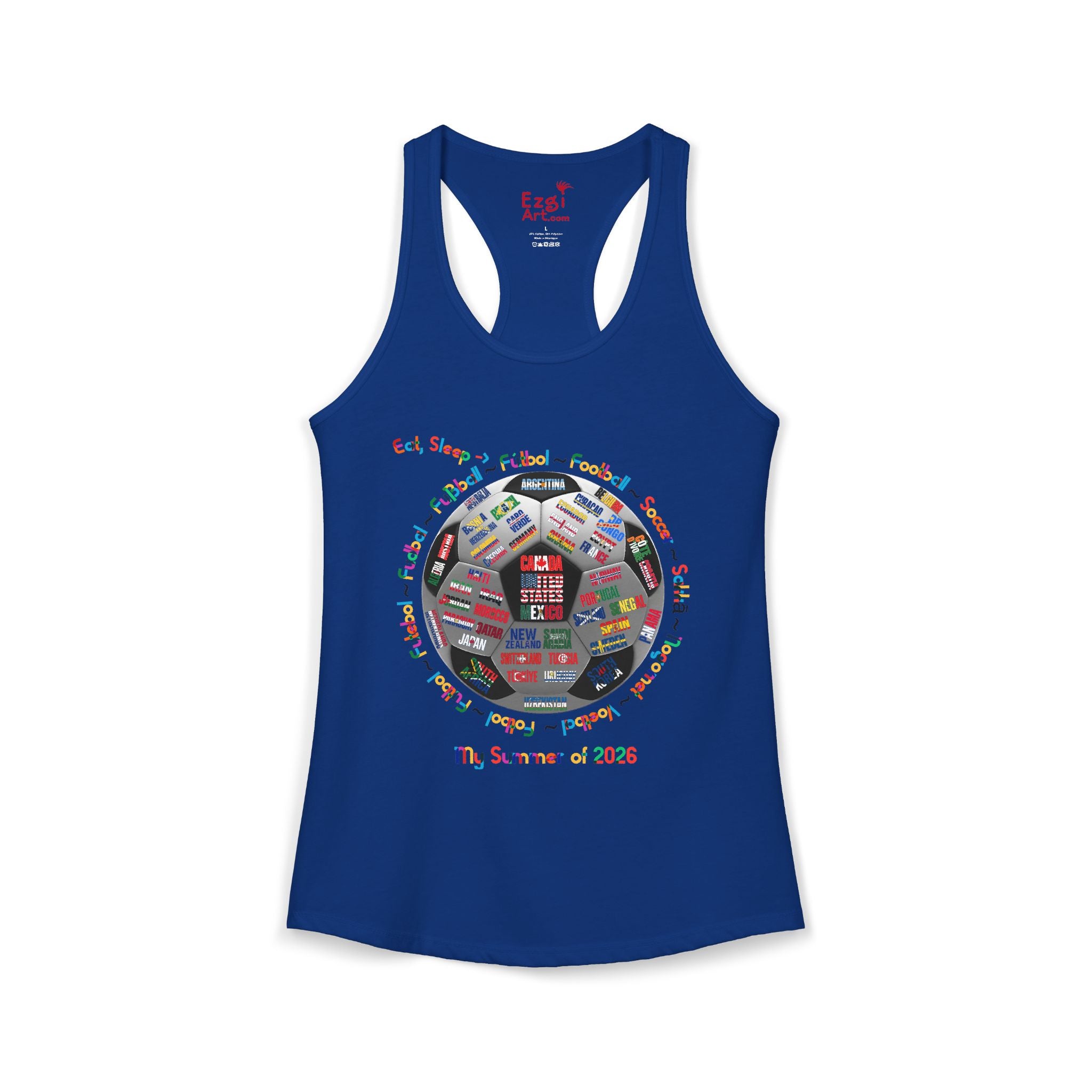 Eat, Sleep, Soccer in Different Languages | Women's Racerback Tank