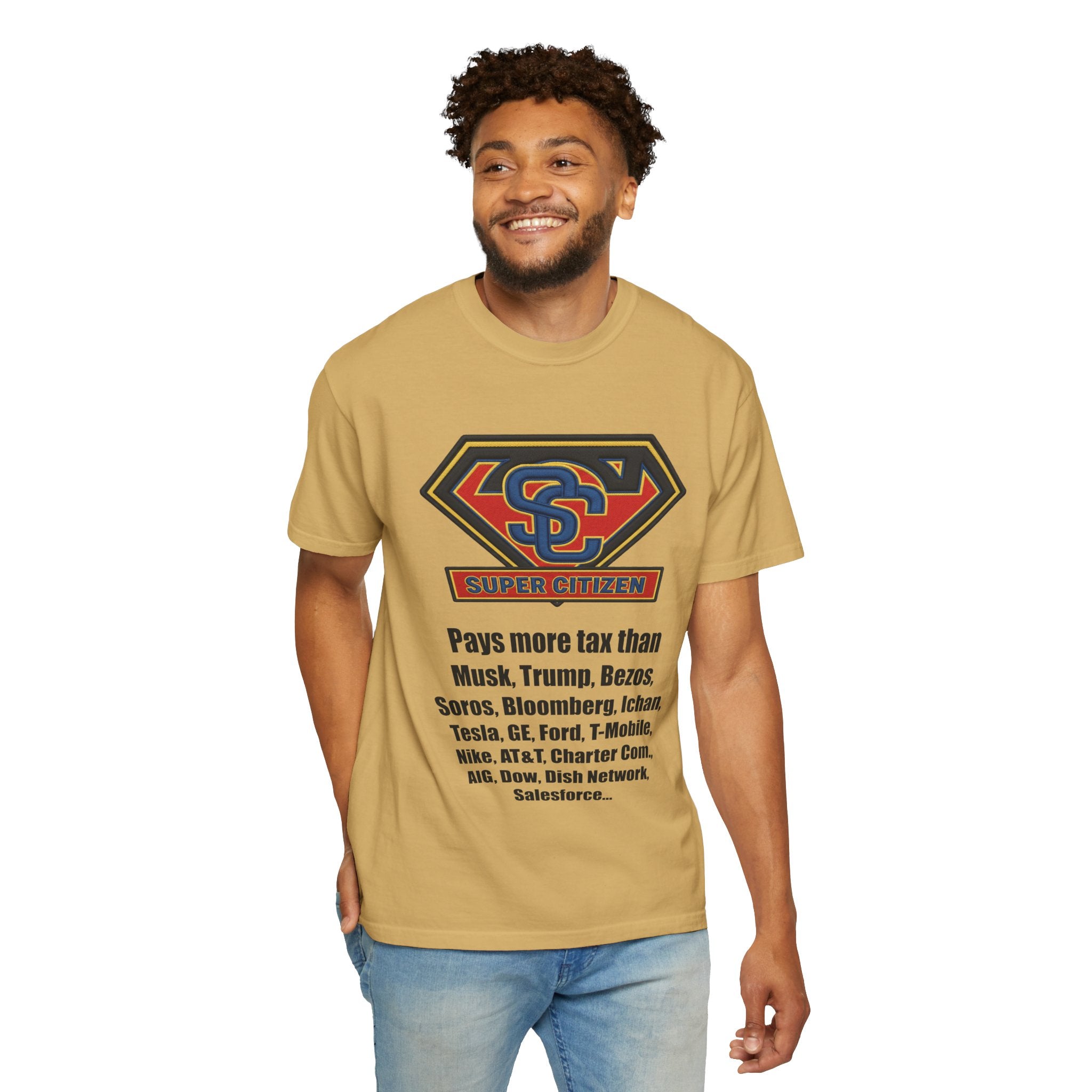 Super Citizen - Printed both sides — "Tax, Tax, Tax" Protest Tee (Black Text) - A protest tee for everyday people. Regular citizens pay so many and more taxes than wealthy ones. Wear it to show your...