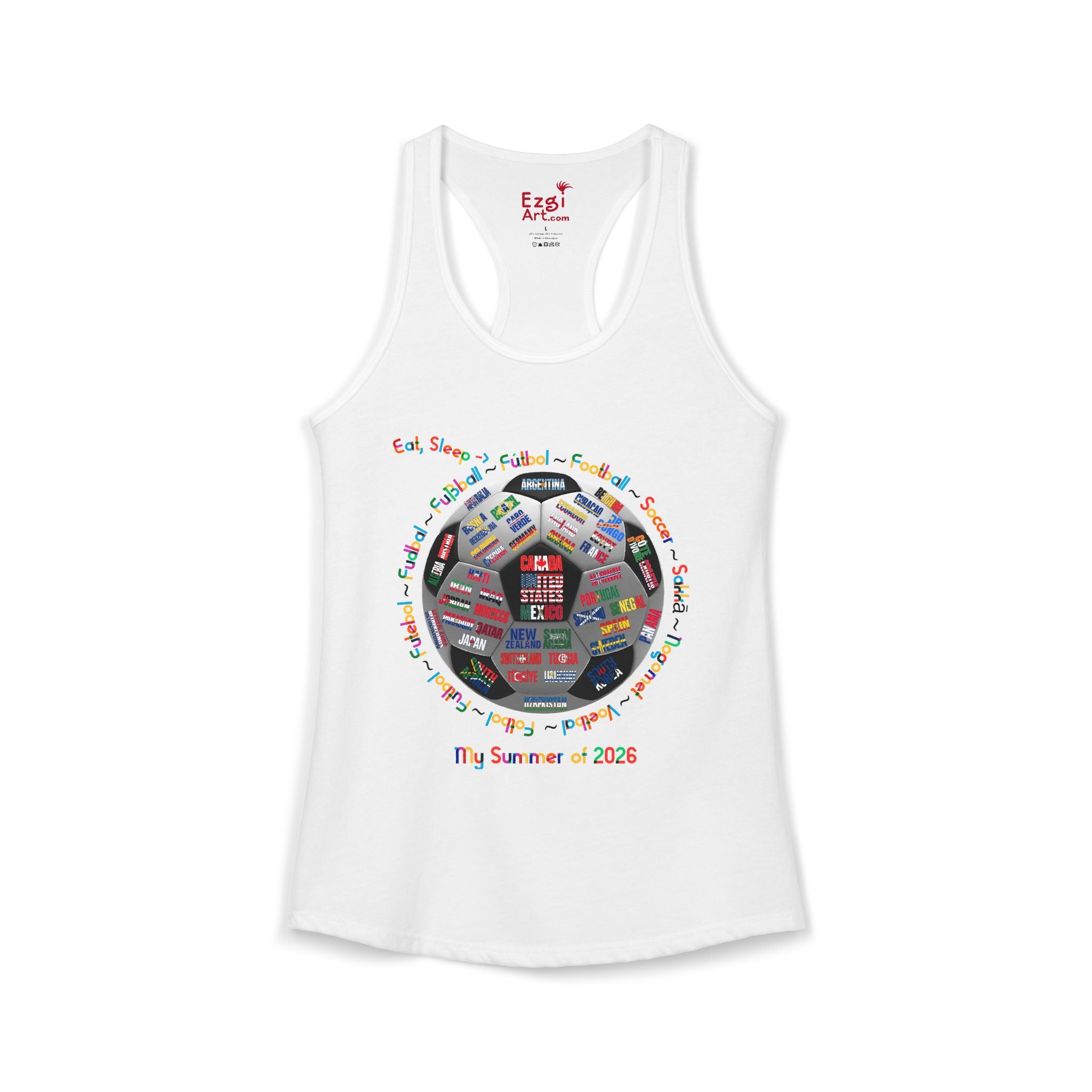 Eat, Sleep, Soccer in Different Languages | Women's Racerback Tank