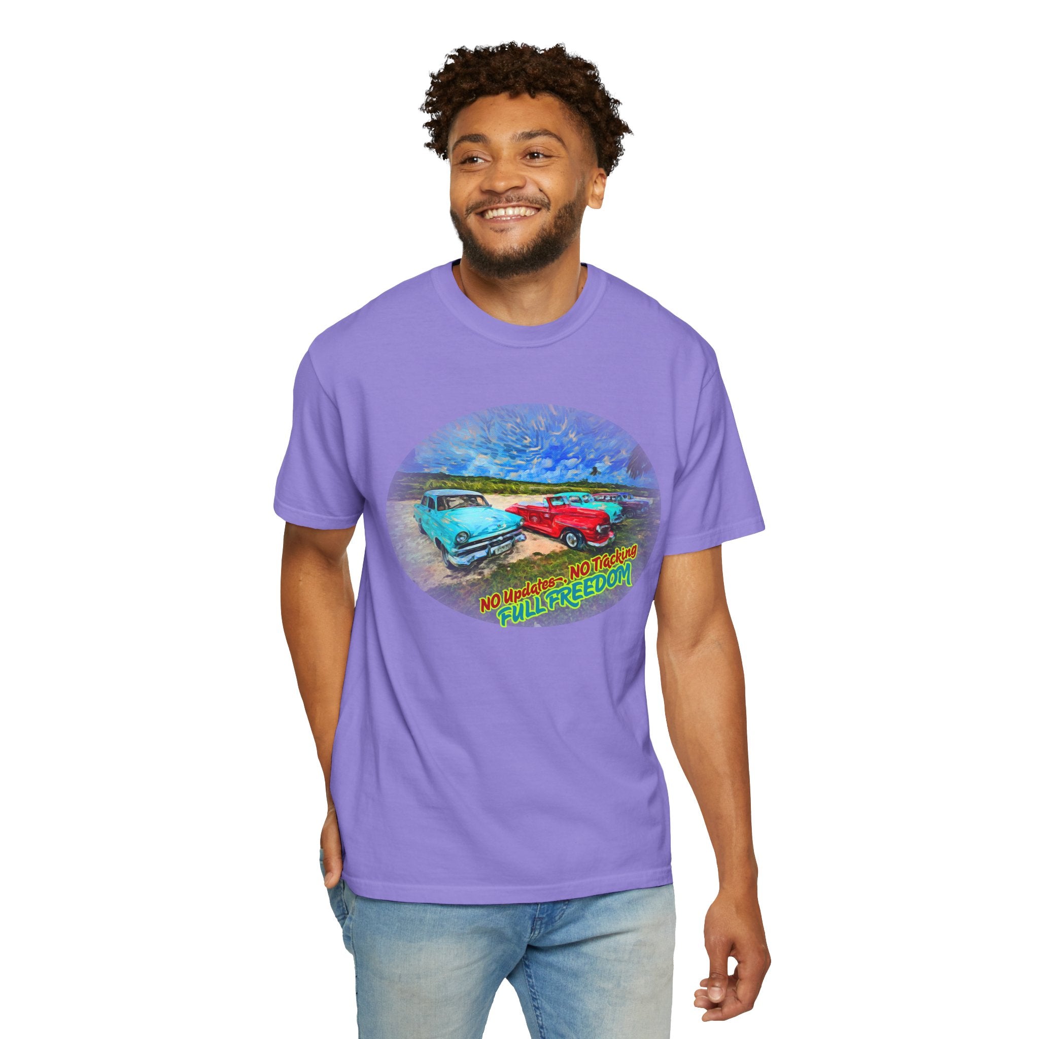 Classic Cars T-Shirt — 'No Updates, No Tracking, FULL FREEDOM' Tee