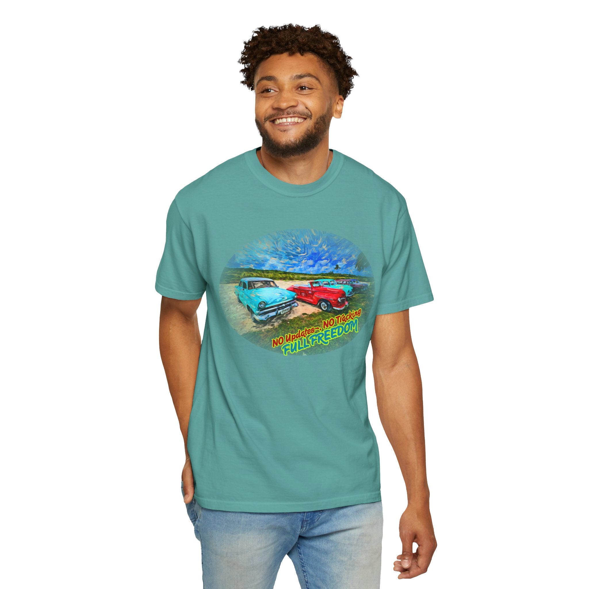 Classic Cars T-Shirt — 'No Updates, No Tracking, FULL FREEDOM' Tee
