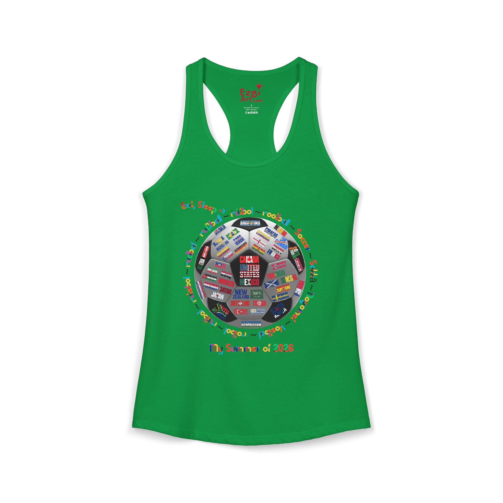 Eat, Sleep, Soccer in Different Languages | Women's Racerback Tank