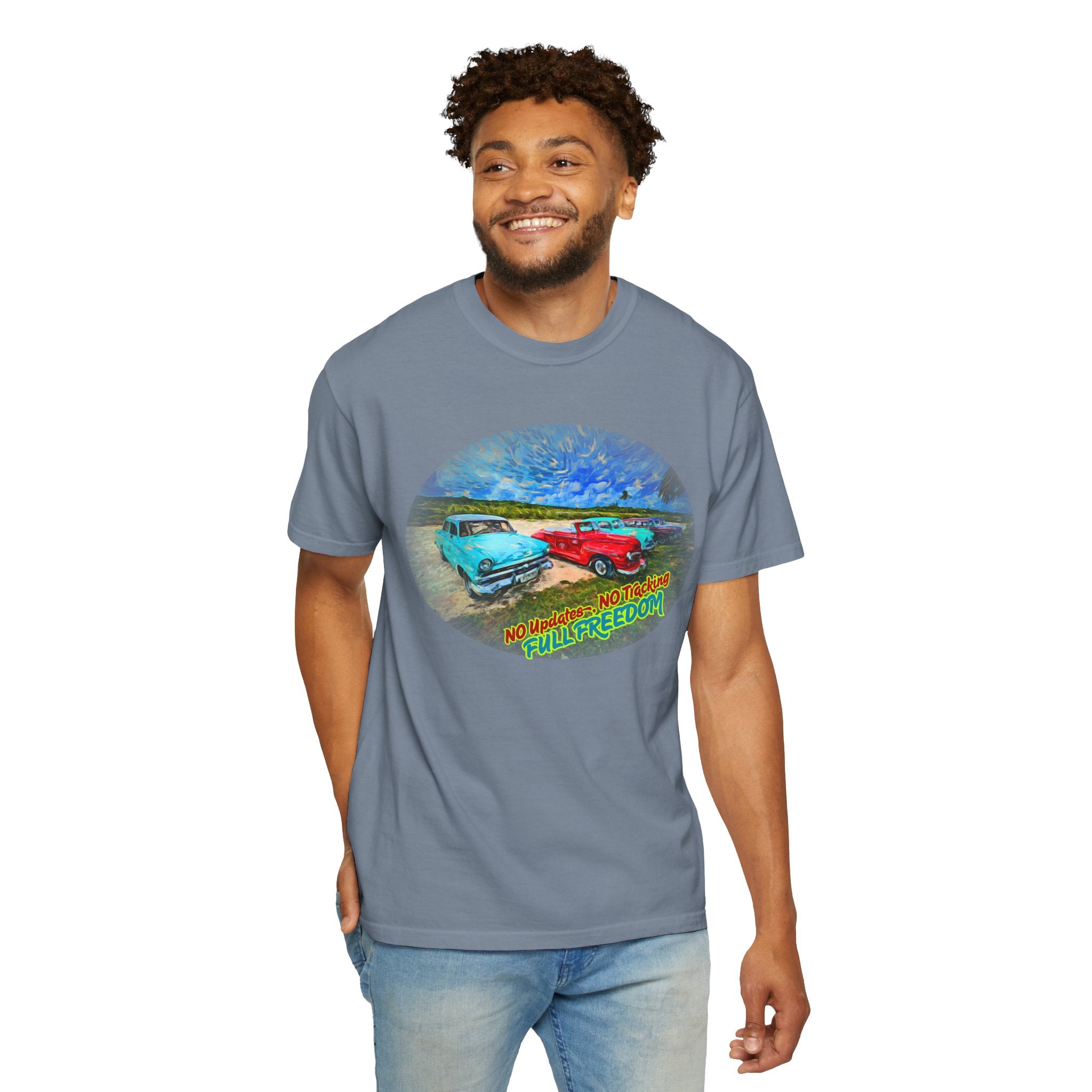 Classic Cars T-Shirt — 'No Updates, No Tracking, FULL FREEDOM' Tee