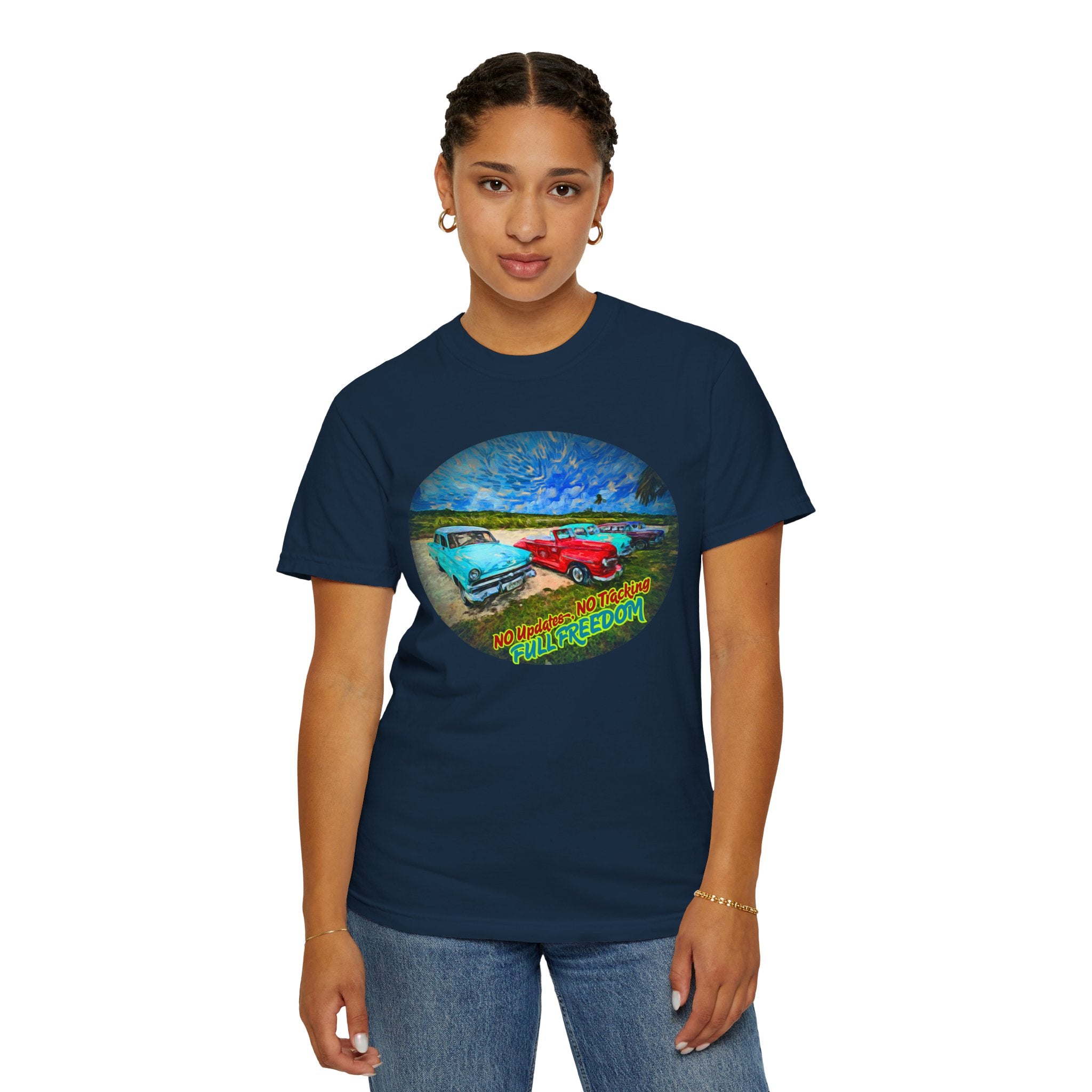 Classic Cars T-Shirt — 'No Updates, No Tracking, FULL FREEDOM' Tee