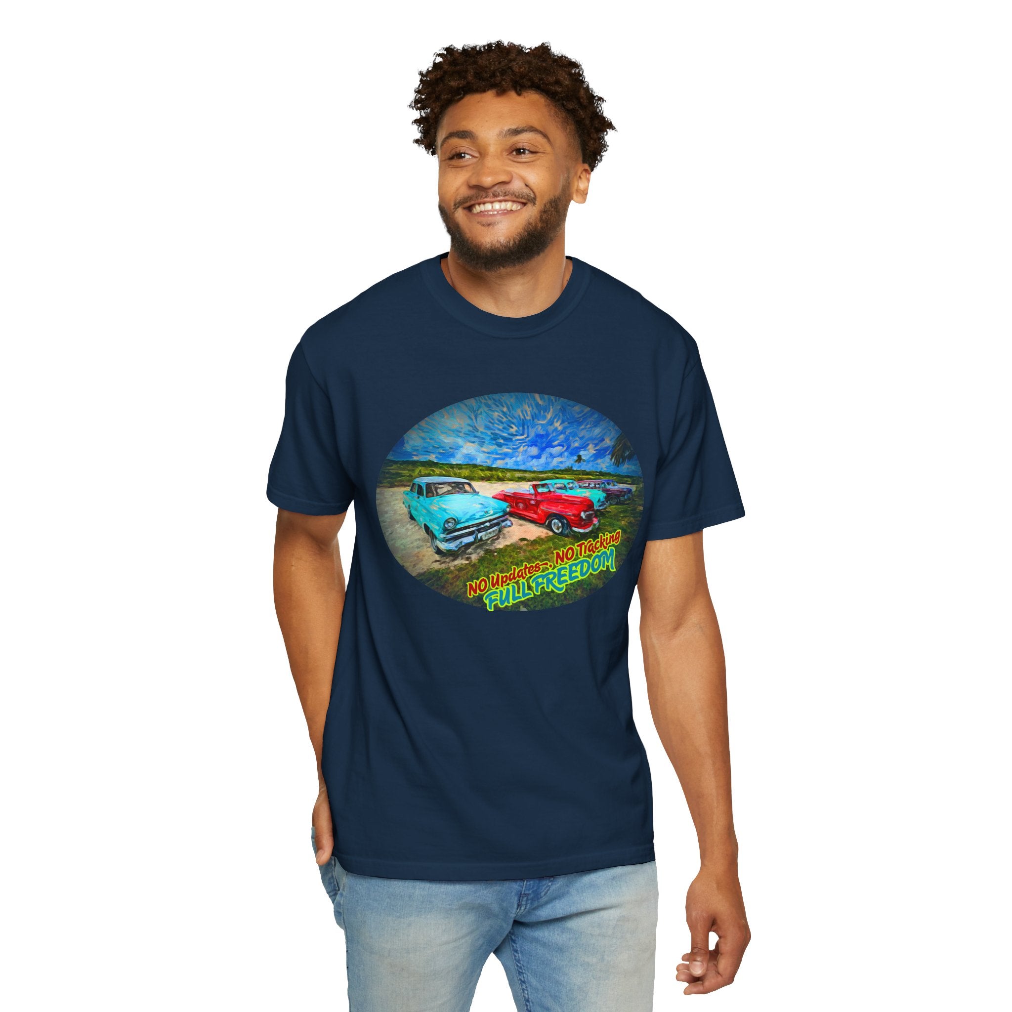 Classic Cars T-Shirt — 'No Updates, No Tracking, FULL FREEDOM' Tee