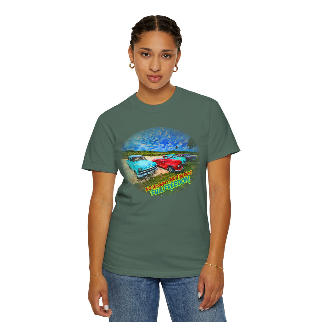 Classic Cars T-Shirt — 'No Updates, No Tracking, FULL FREEDOM' Tee