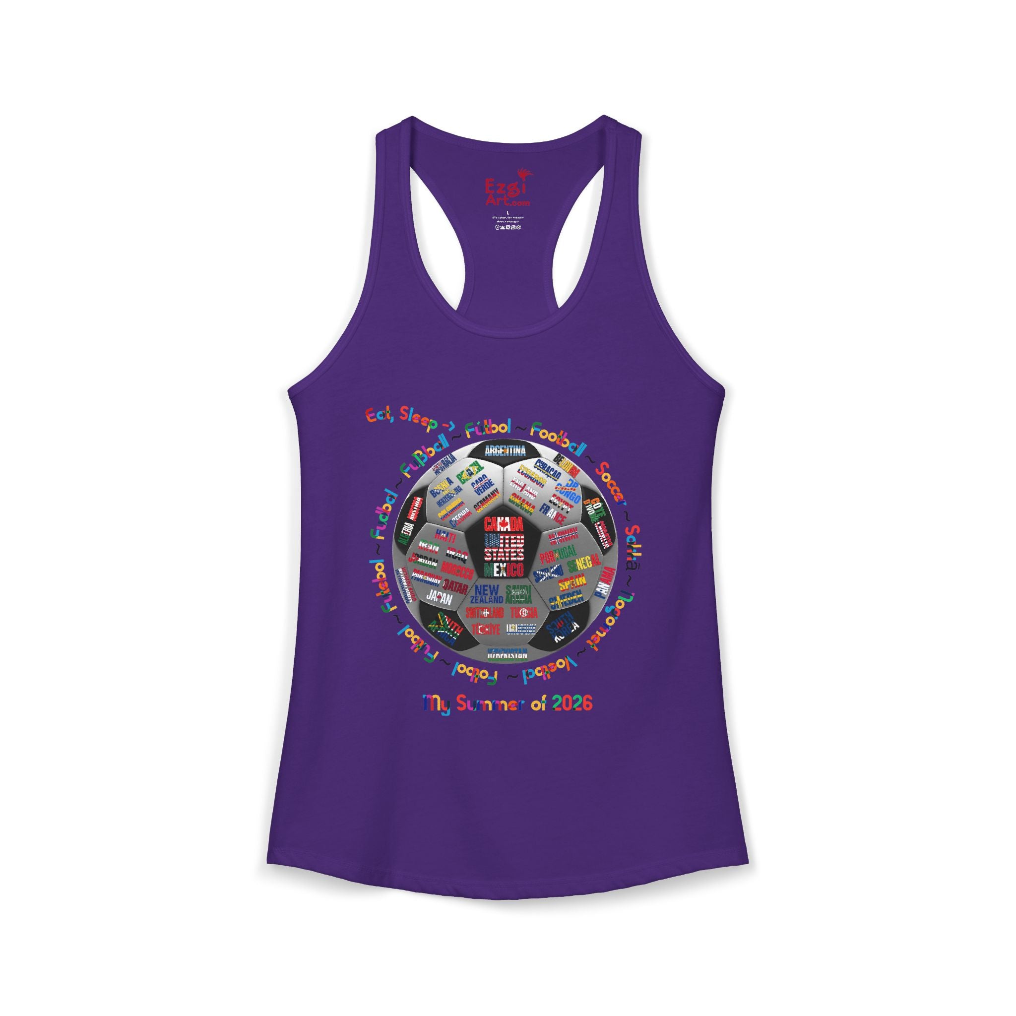 Eat, Sleep, Soccer in Different Languages | Women's Racerback Tank