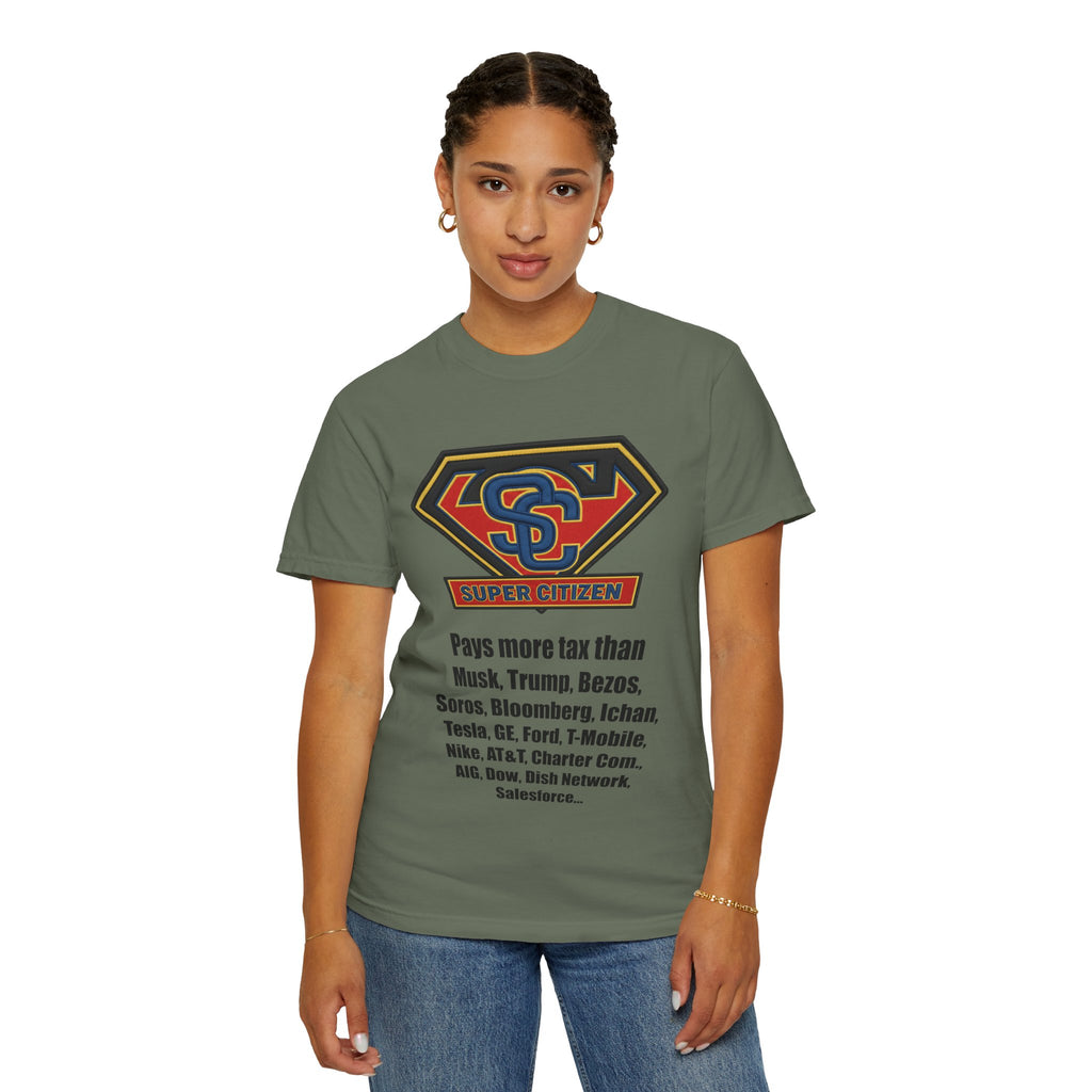 Super Citizen - Printed both sides — "Tax, Tax, Tax" Protest Tee (Black Text) - A protest tee for everyday people. Regular citizens pay so many and more taxes than wealthy ones. Wear it to show your...