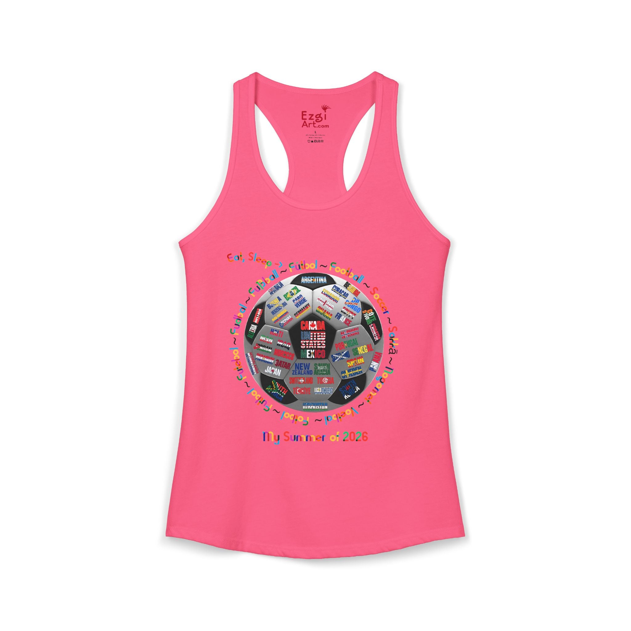 Eat, Sleep, Soccer in Different Languages | Women's Racerback Tank