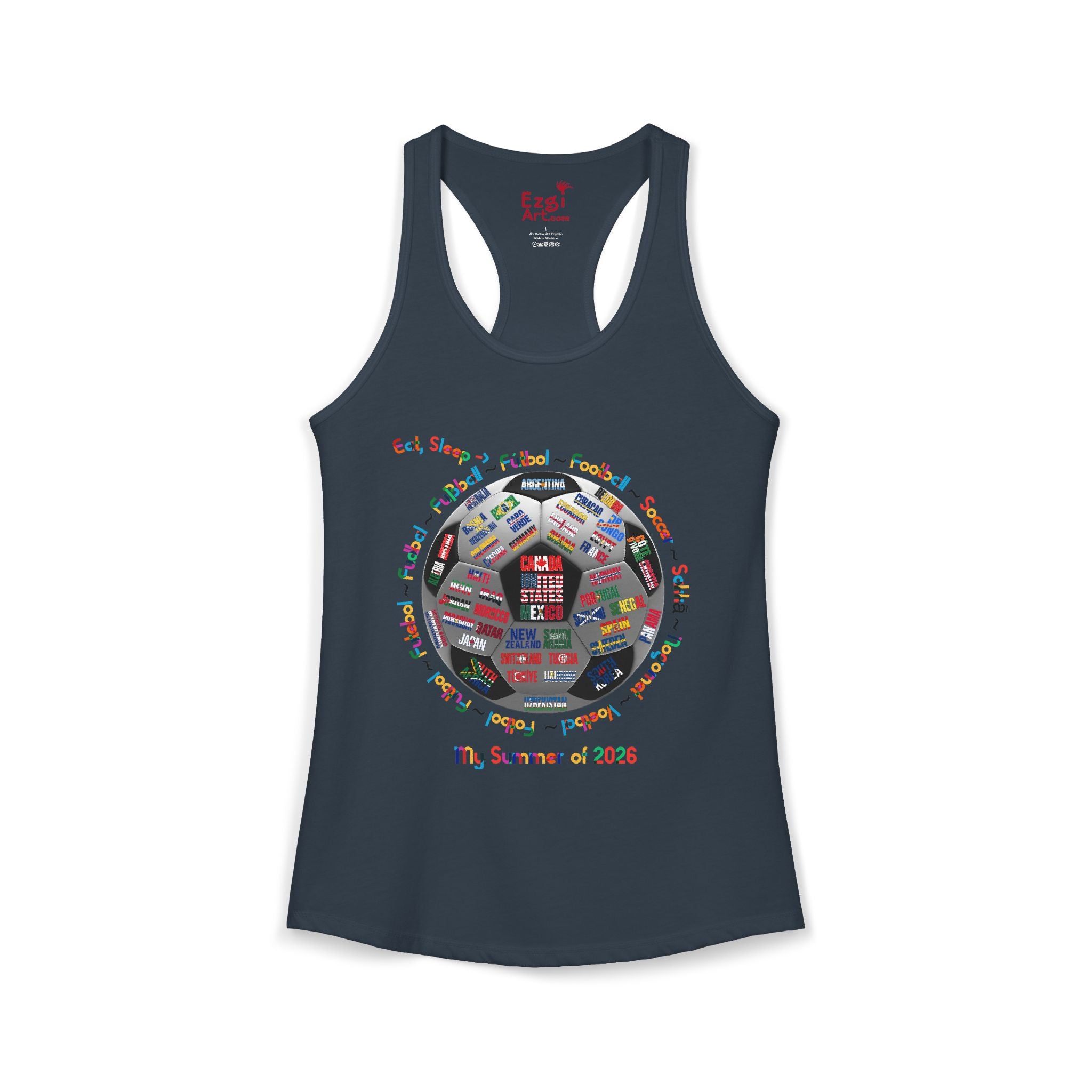 Eat, Sleep, Soccer in Different Languages | Women's Racerback Tank
