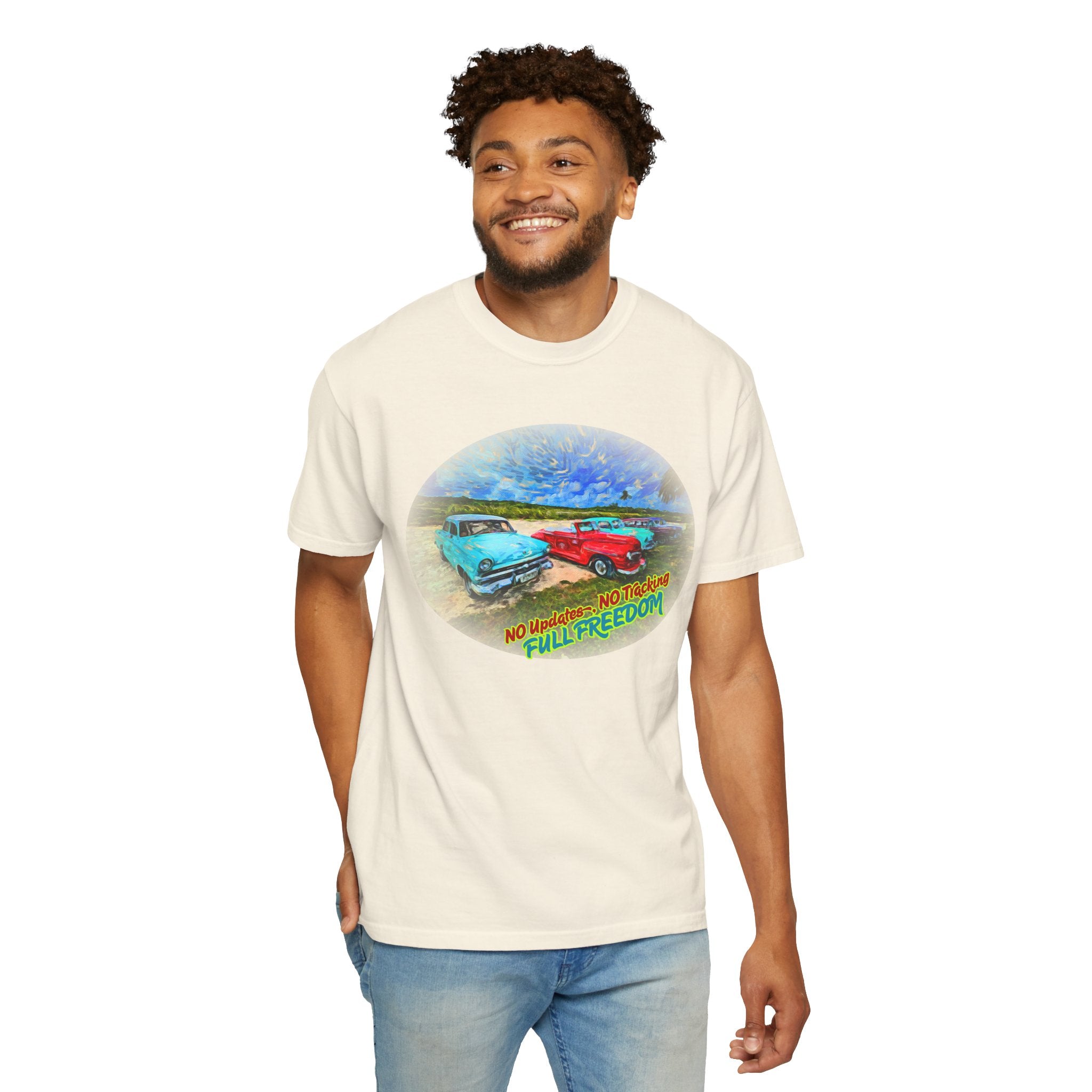 Classic Cars T-Shirt — 'No Updates, No Tracking, FULL FREEDOM' Tee