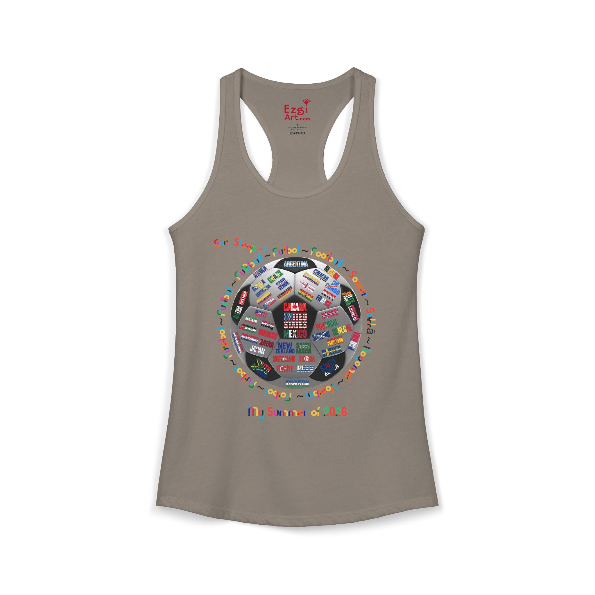 Eat, Sleep, Soccer in Different Languages | Women's Racerback Tank