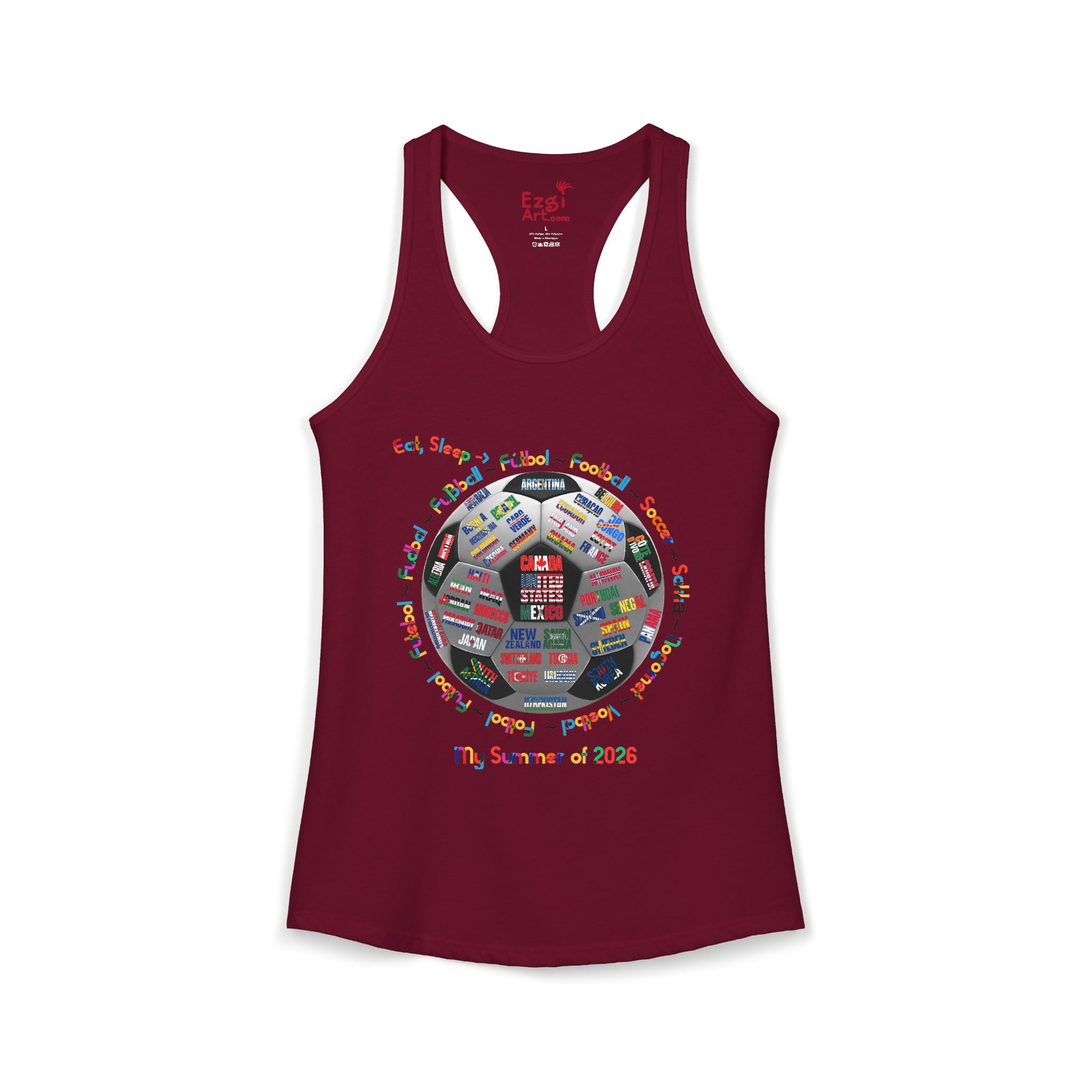 Eat, Sleep, Soccer in Different Languages | Women's Racerback Tank